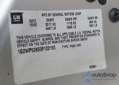 2003 Pontiac Grand Prix Gt из США, поврежденный, VIN 1G2WP52K63F122160